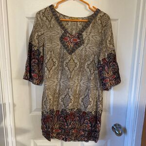 Lian Yun Women’s Blouse Size Large Colorful Bohemian 3/4 Sleeve Oriental Stretch